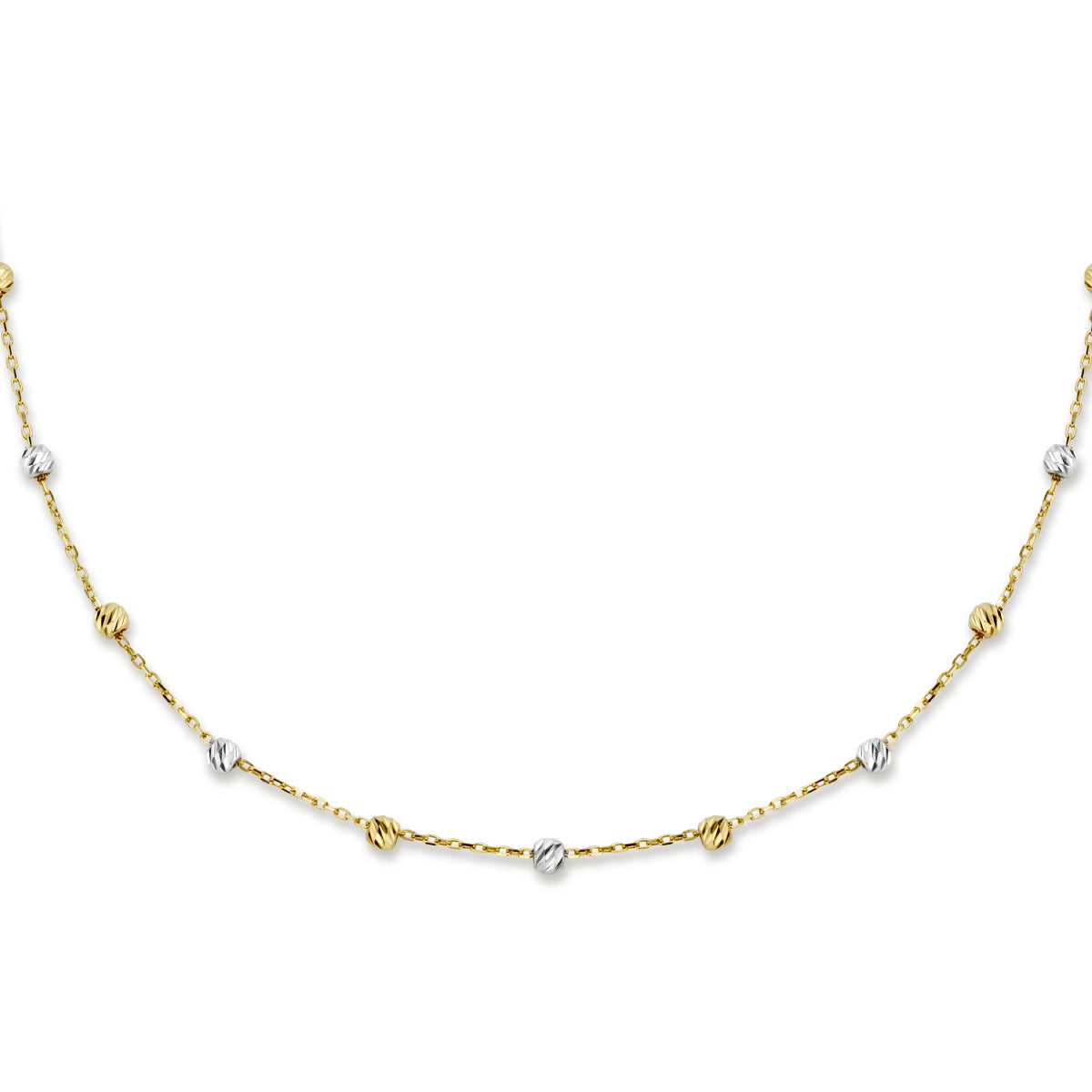 Collier bolletjes gediamanteerd 3,0 mm 40 - 42 - 44 cm 14k bicolor goud geel/wit