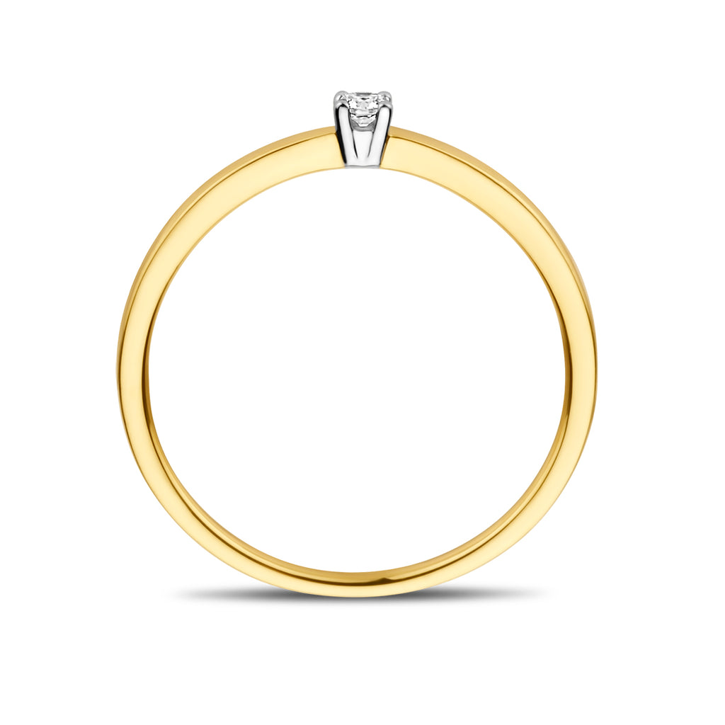 Aanzoeksring diamant 0.05ct h si 14k bicolor goud geel/wit
