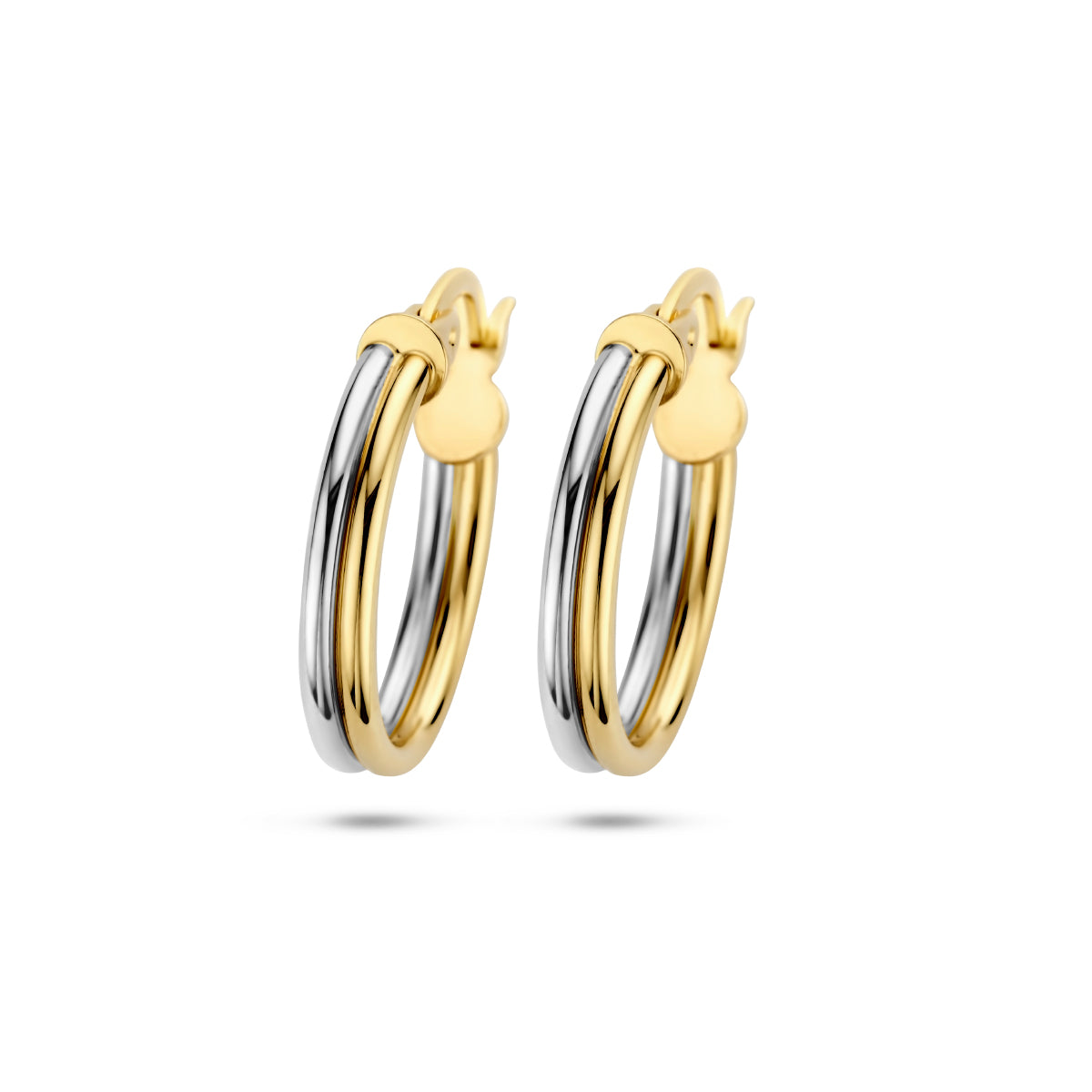 Oorringen 14k bicolor goud geel/wit