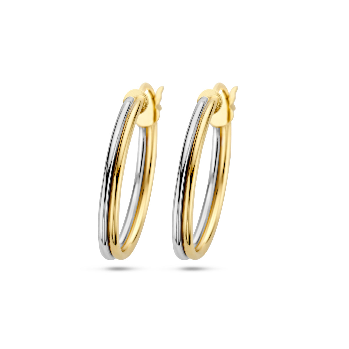 Oorringen 14k bicolor goud geel/wit