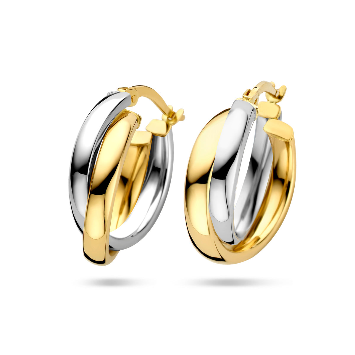 Oorringen 14k bicolor goud geel/wit