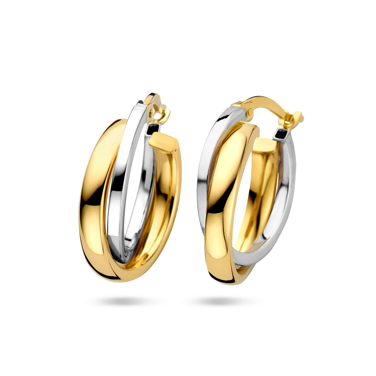 Oorringen 14k bicolor goud geel/wit