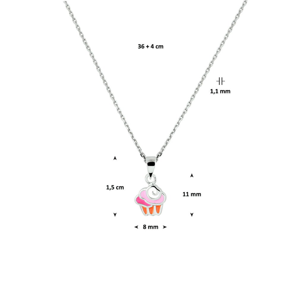 Halskette Cupcake Emaille 36 + 4 cm Silber rhodiniert