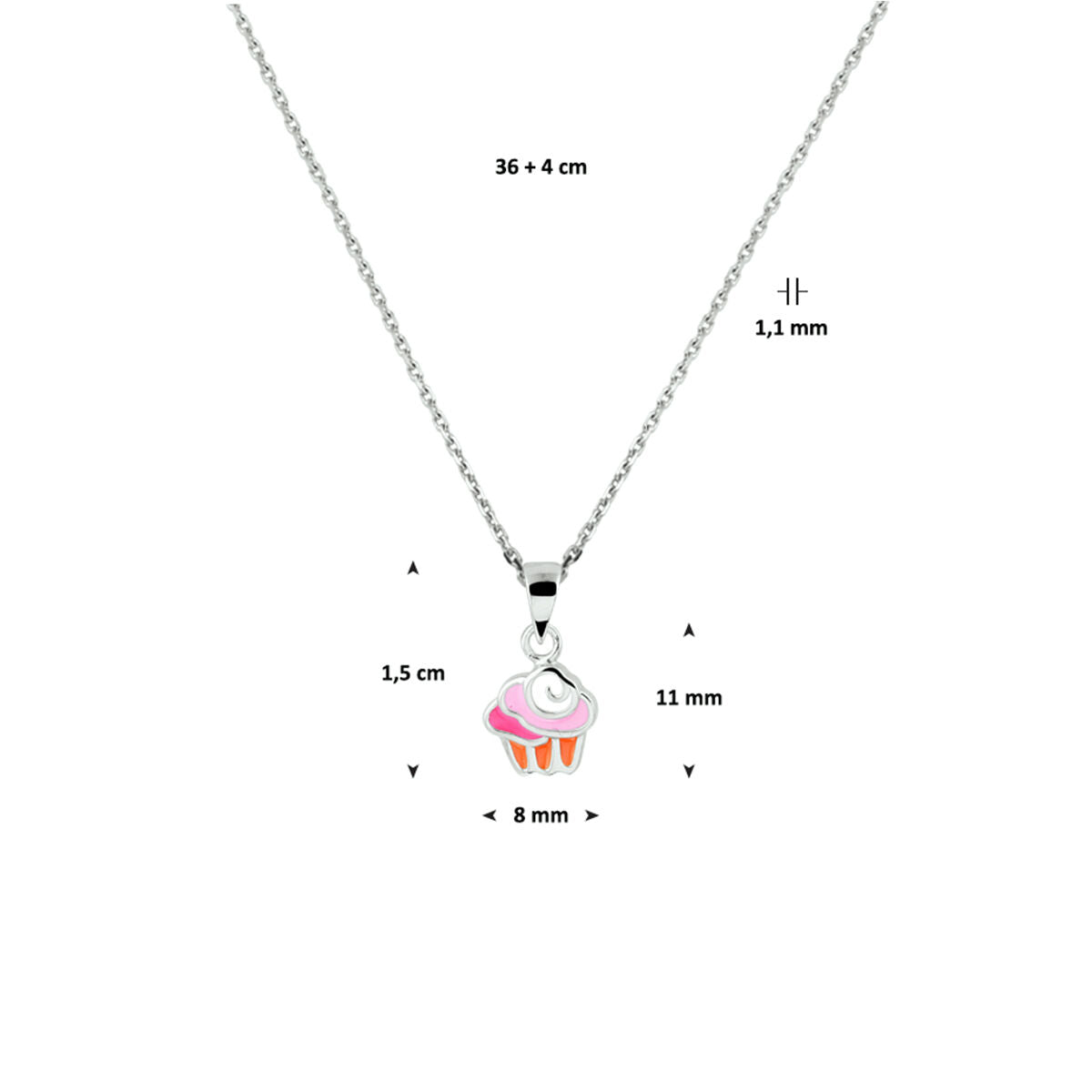 Halskette Cupcake Emaille 36 + 4 cm Silber rhodiniert