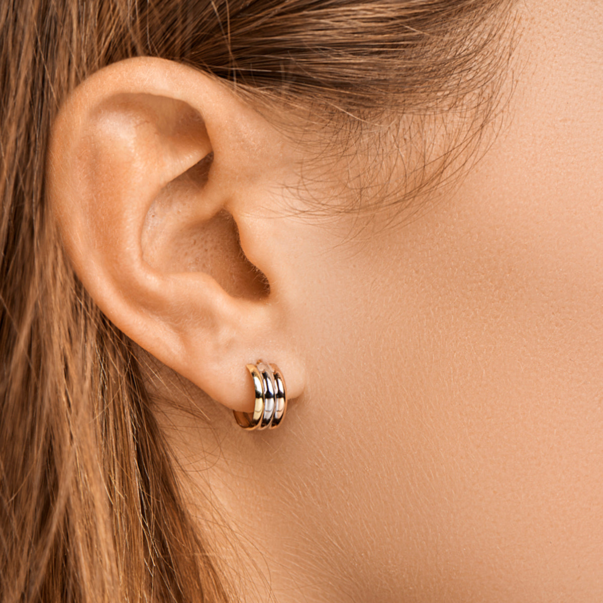 Stekeroorringen tricolor 14k tricolor goud