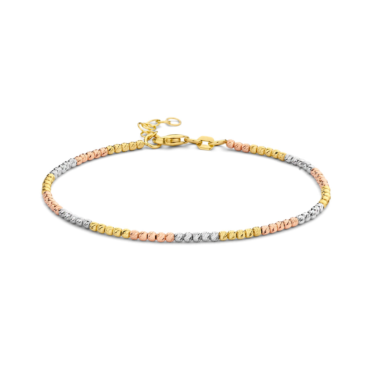 Armband bolletjes gediamanteerd tricolor 2,0 mm 17 + 2 cm 14k tricolor goud