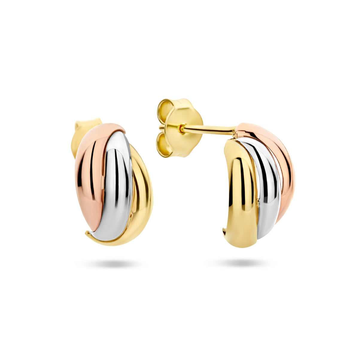 Stekeroorringen tri-color 14k tricolor goud