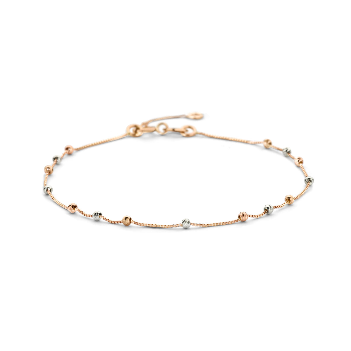 Armband bolletjes gediamanteerd tricolor 0,5 mm 17 - 19 cm 14k tricolor goud