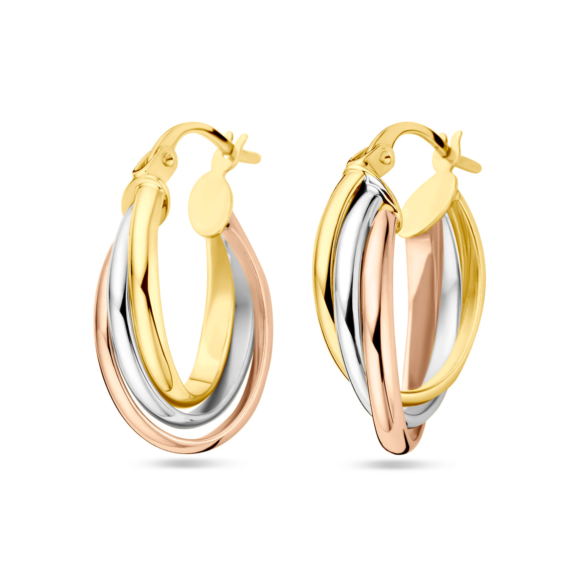 Oorringen tricolor ovaal 24 mm 14k tricolor goud