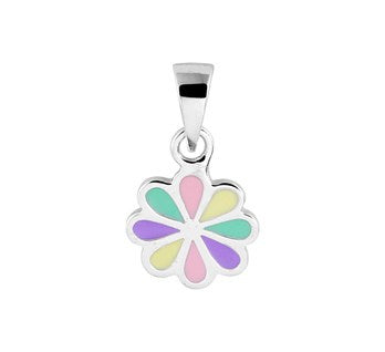 Zilveren kinder kettinghanger bloem pastel