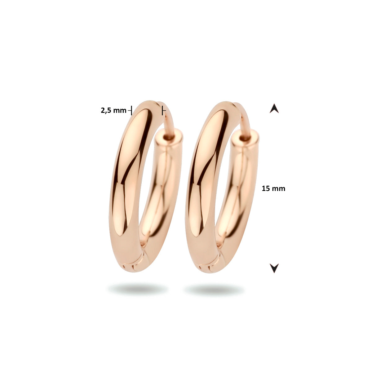 Oorringen 2,5 mm ronde buis 14k roségoud