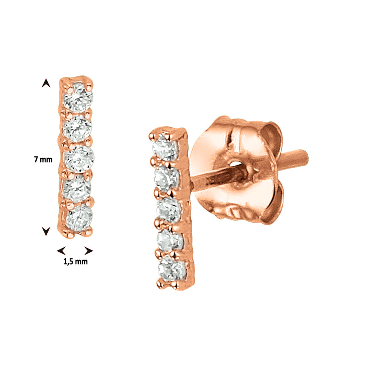 Oorknoppen balkje zirkonia 14k roségoud