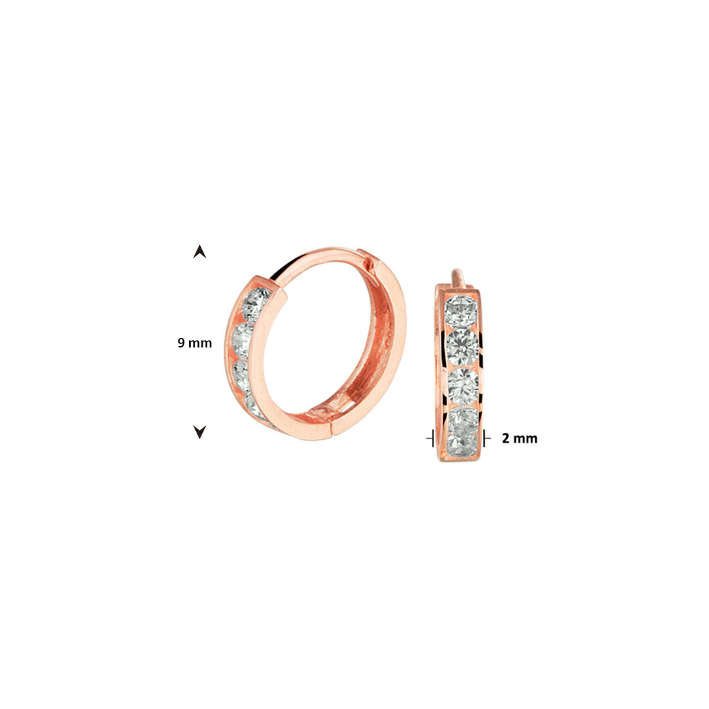 Klapoorringen zirkonia 14k roségoud