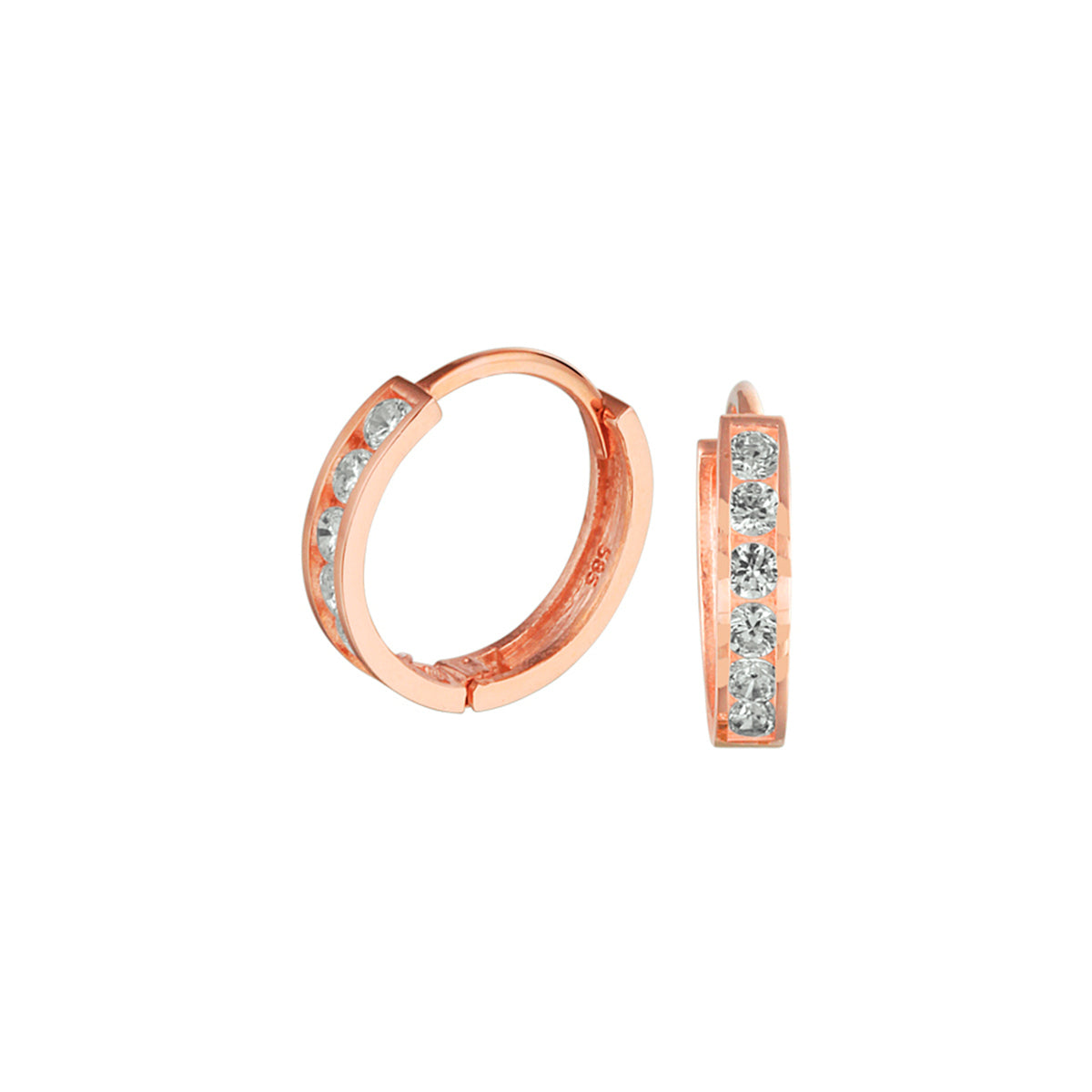 Klapoorringen zirkonia 14k roségoud