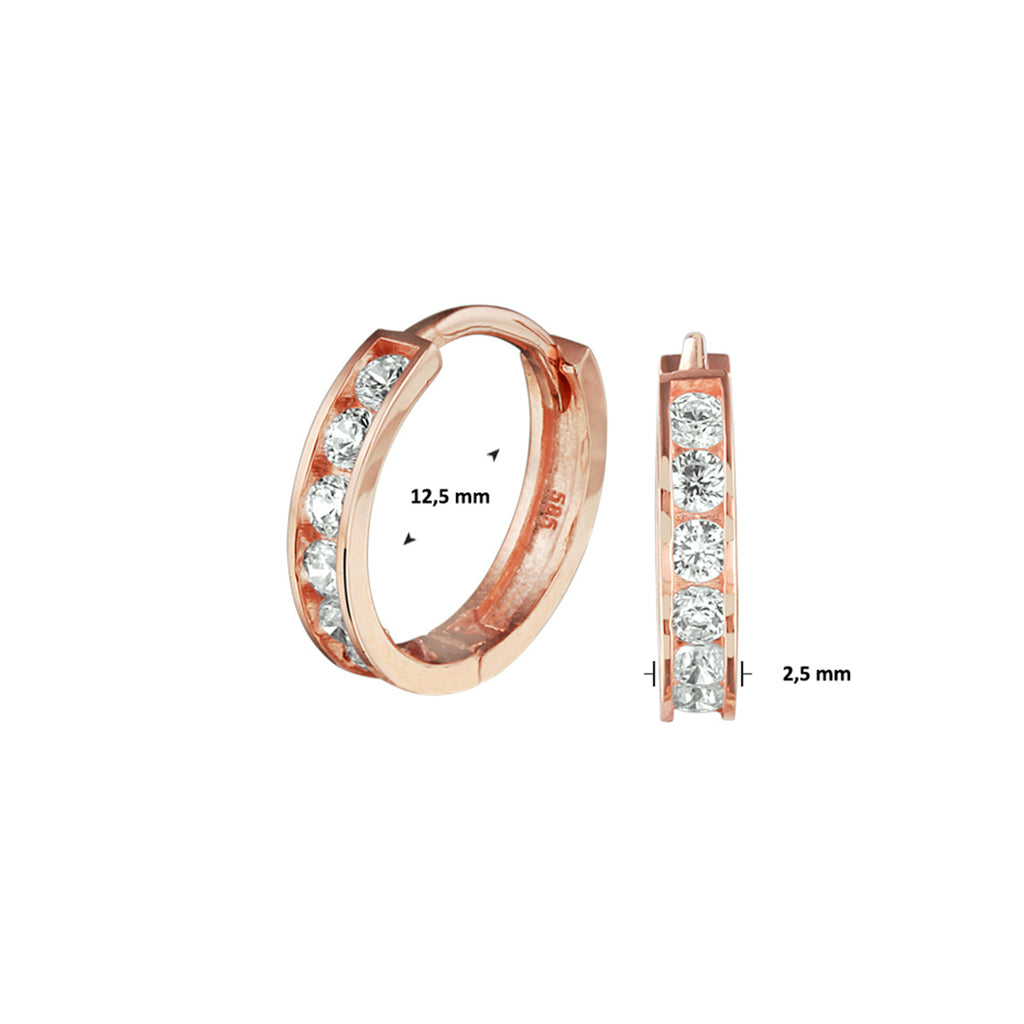 Klapoorringen zirkonia 14k roségoud