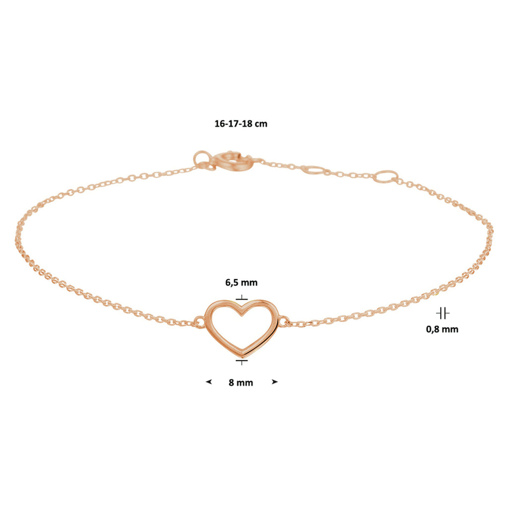 Armband hart 16 - 17 - 18 cm 14k roségoud