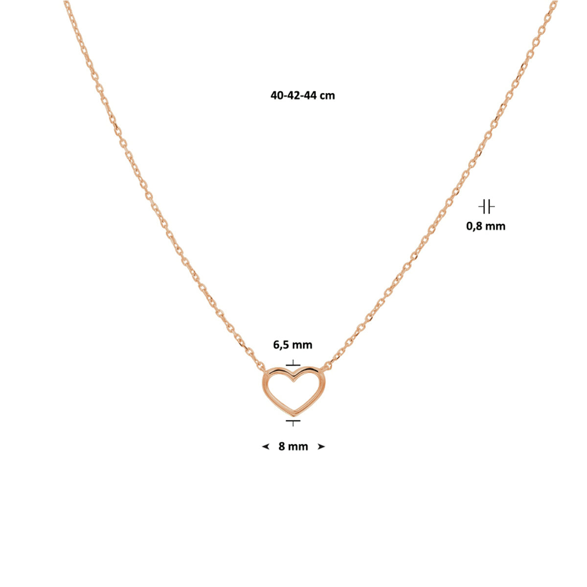 Collier hart 40 - 42 - 44 cm 14k roségoud