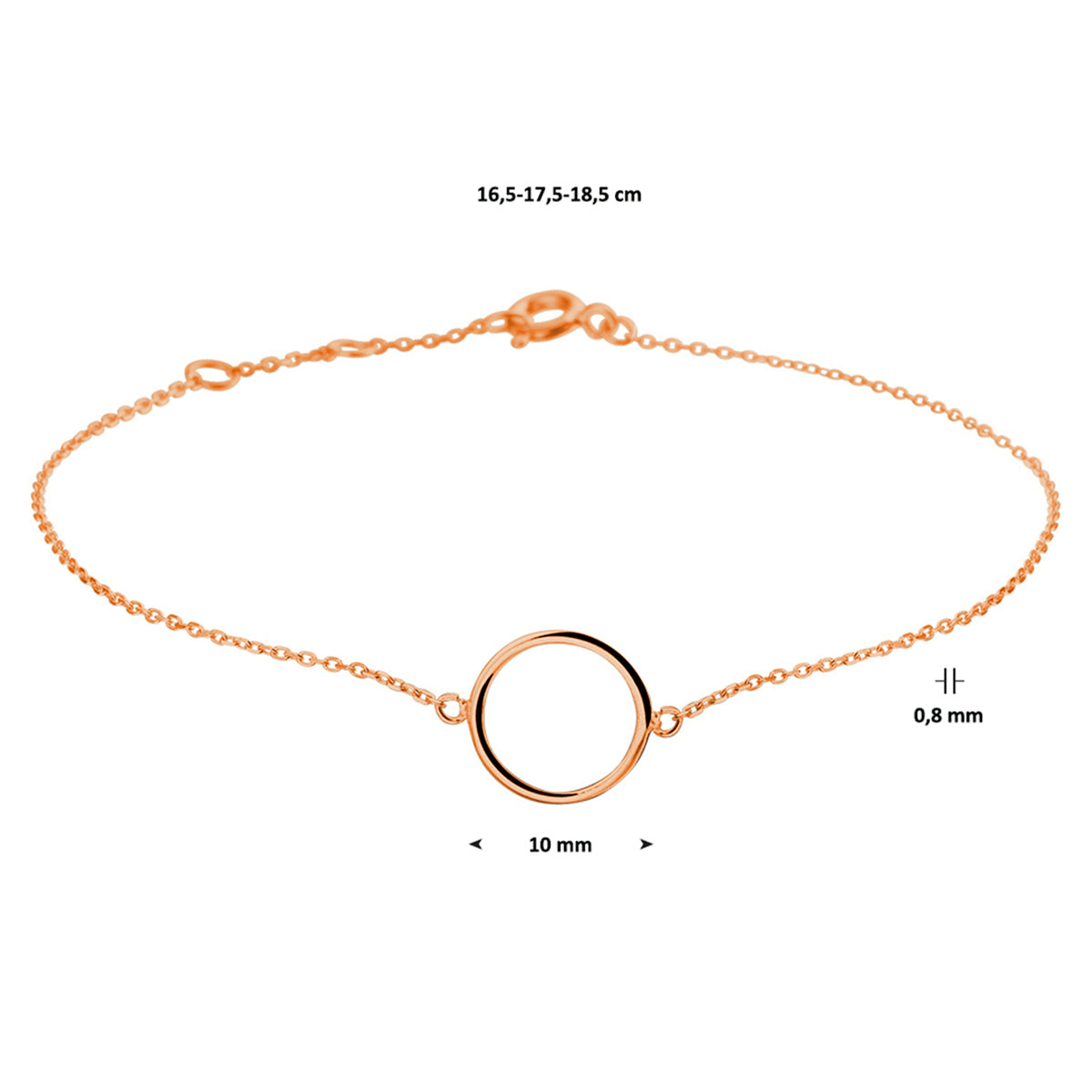Armband rondje 16,5 - 17,5 - 18,5 cm 14k roségoud