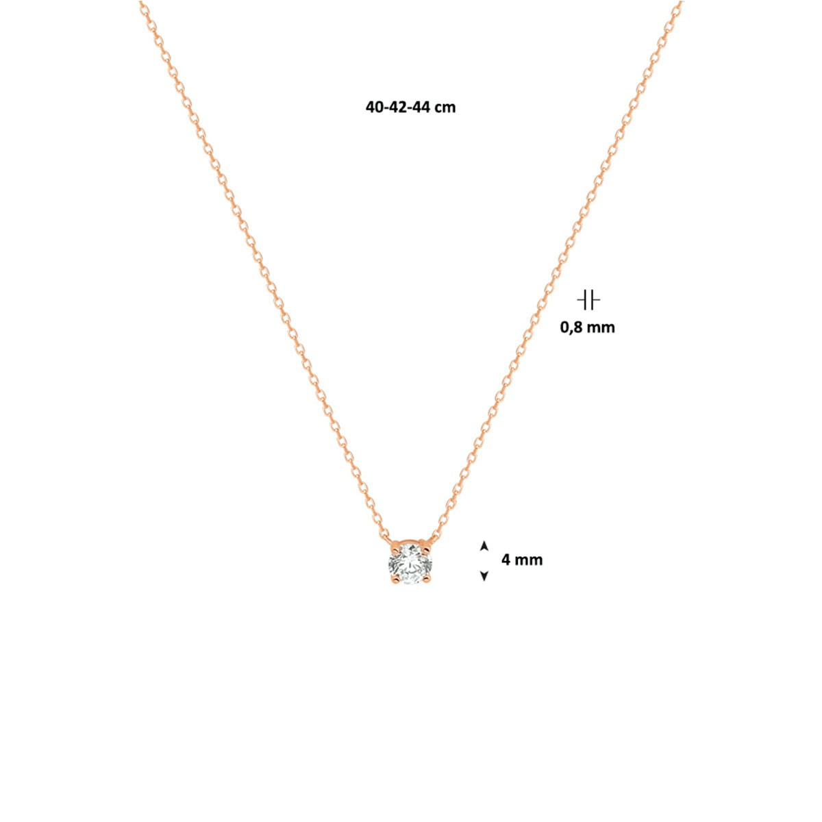 Collier zirkonia 0,8 mm 40 - 42 - 44 cm 14k roségoud