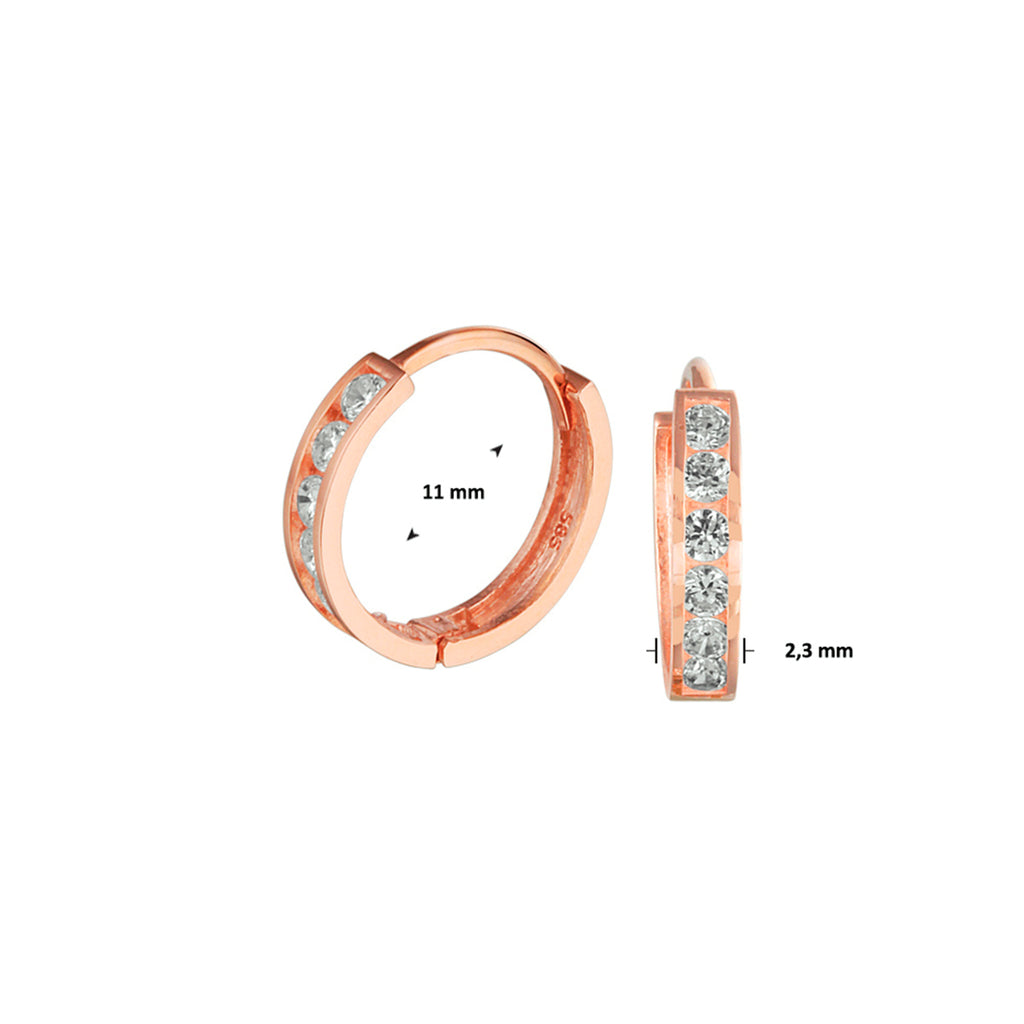 Klapoorringen zirkonia 14k roségoud