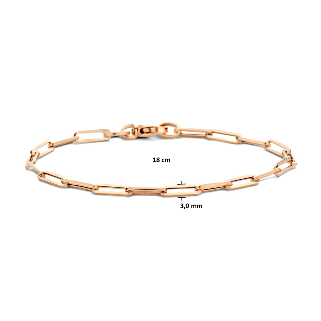Armband paperclip vierkante buis 3,0 mm 18 cm 14k roségoud