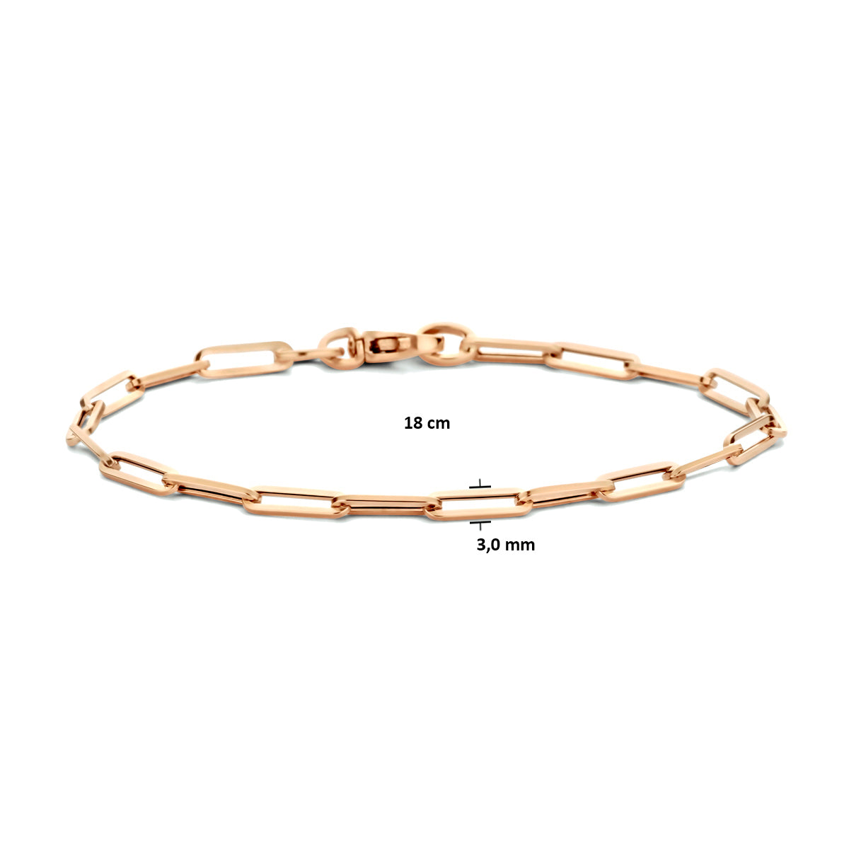 Armband paperclip vierkante buis 3,0 mm 18 cm 14k roségoud