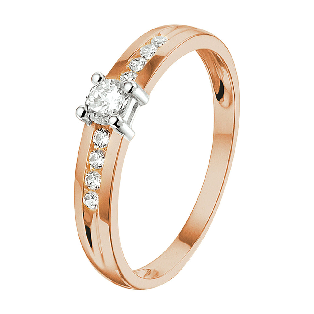Ring zirkonia 14k bicolor goud rosé/wit
