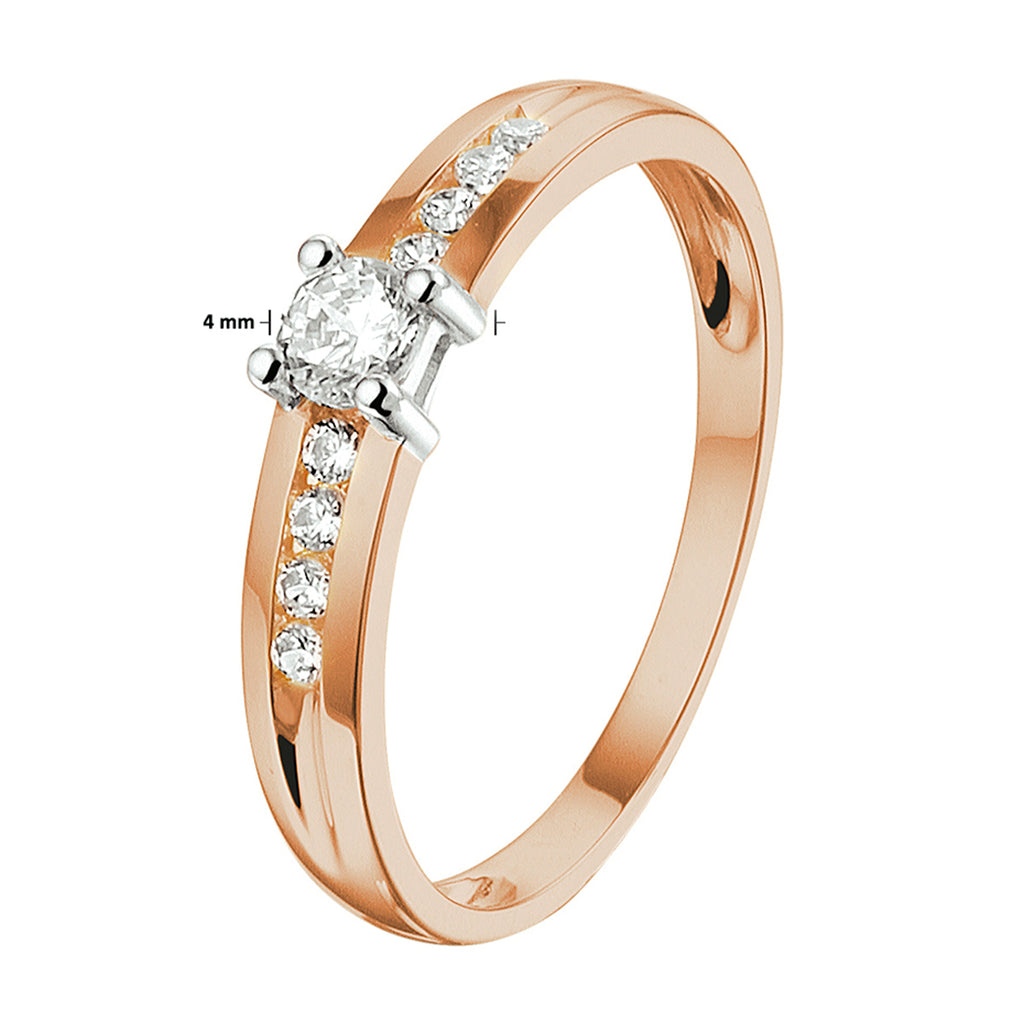 Ring zirkonia 14k bicolor goud rosé/wit