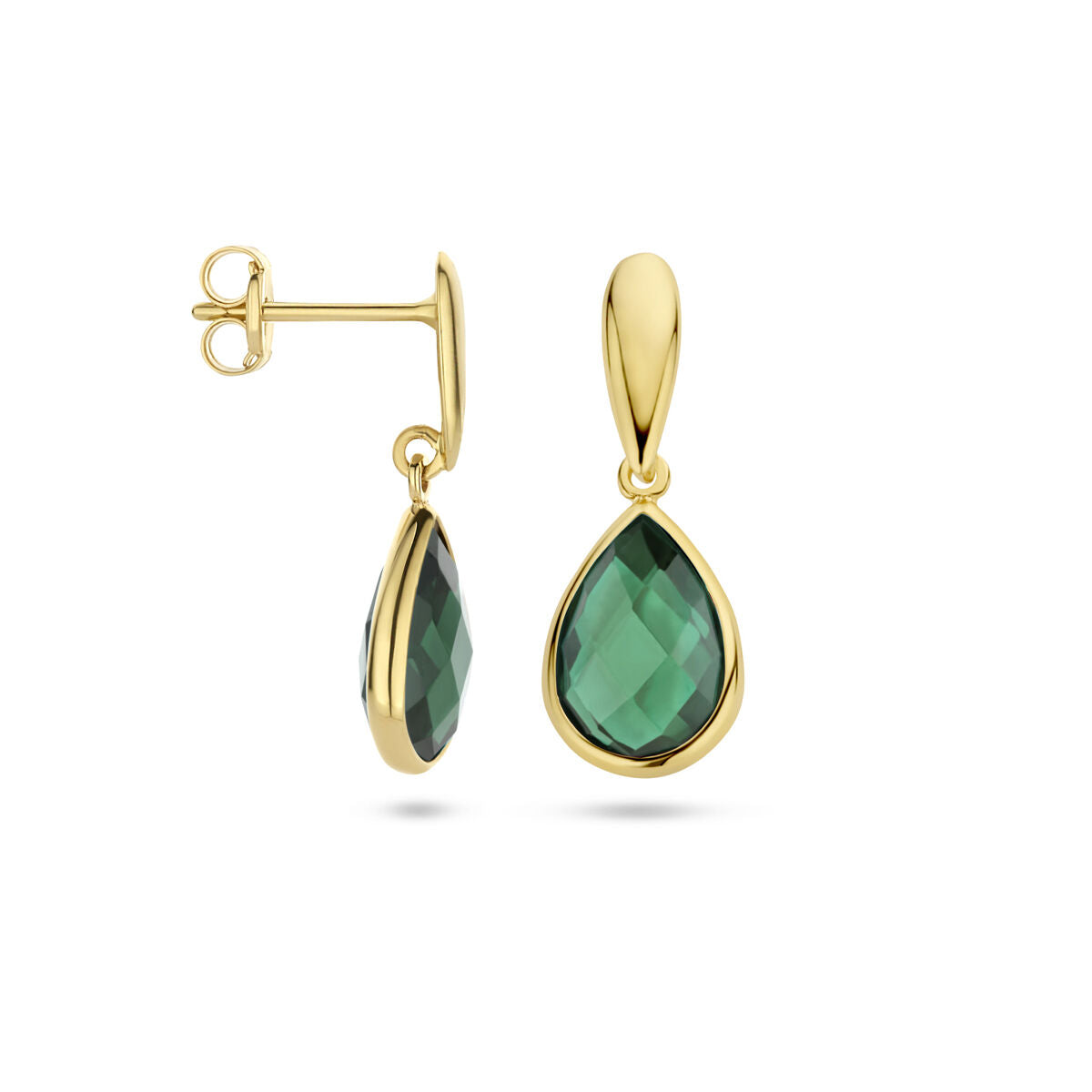 oorhangers groen agaat 20 mm 14K geelgoud