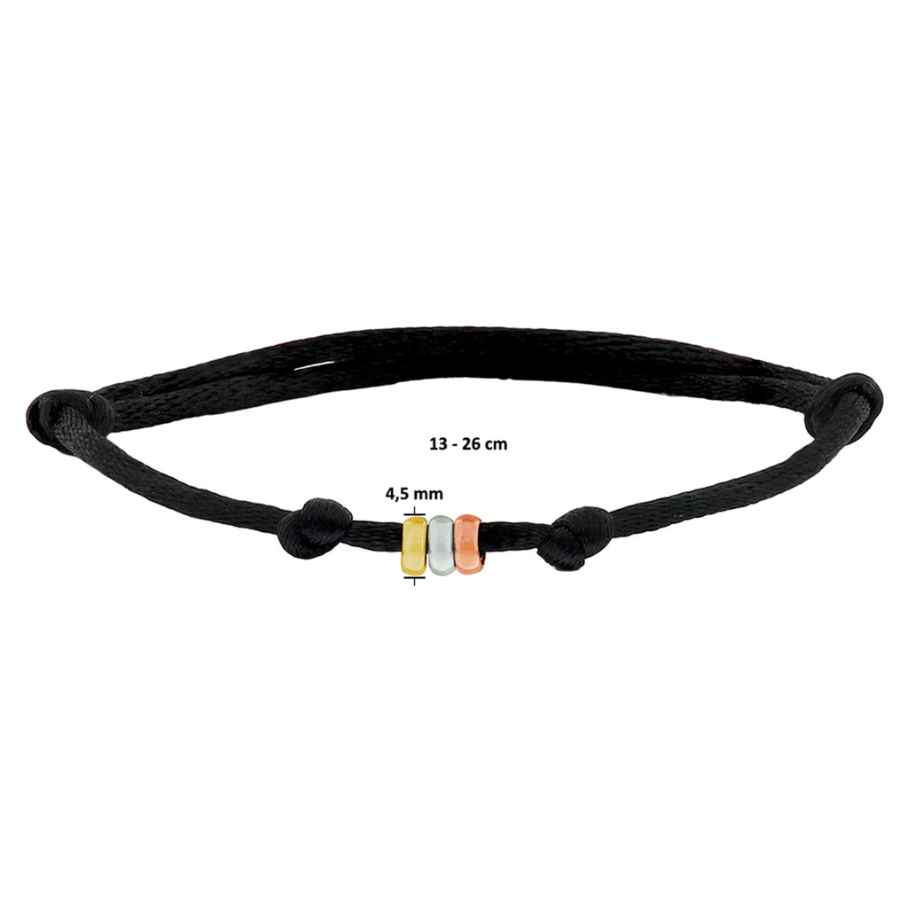 Armband satijn tricolor 14k goud met rubber/nylon/leer