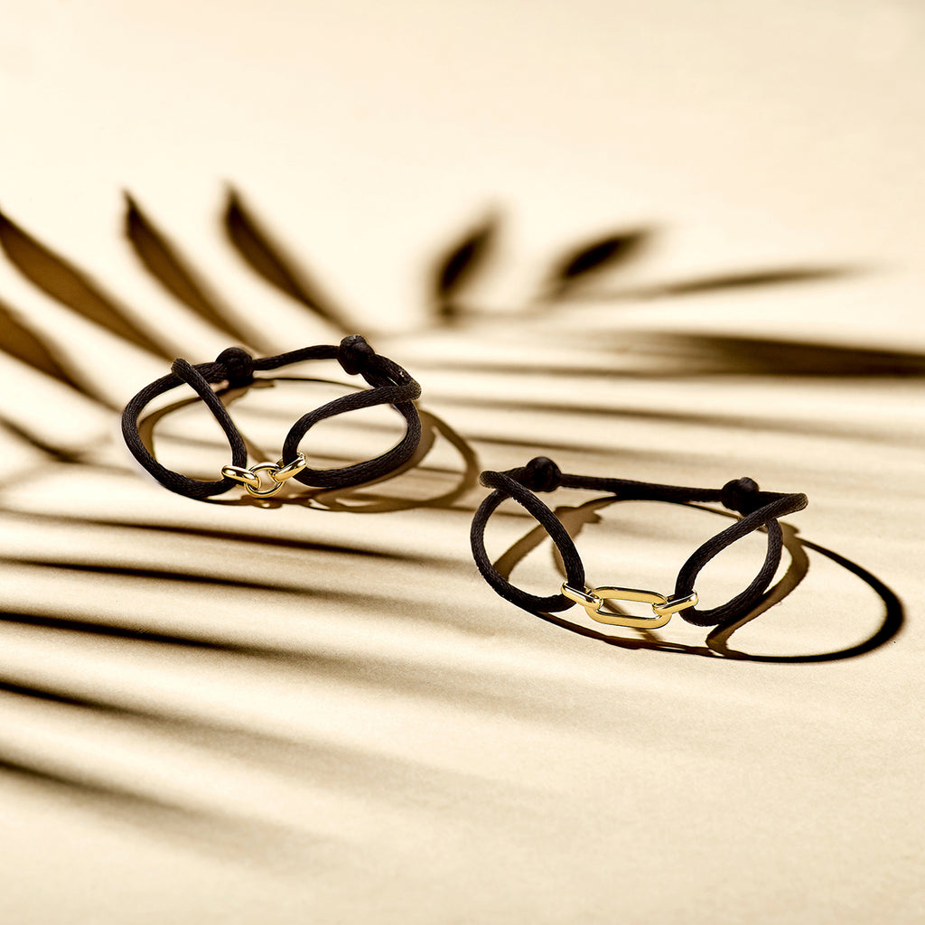 Armband satijn 14k goud met rubber/nylon/leer