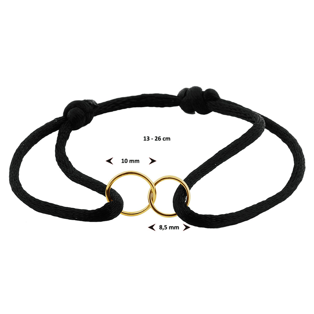 Armband satijn rondjes 14k goud met rubber/nylon/leer