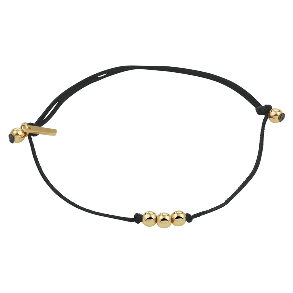 Armband katoen bolletjes 13 - 19 cm 14k goud met rubber/nylon/leer