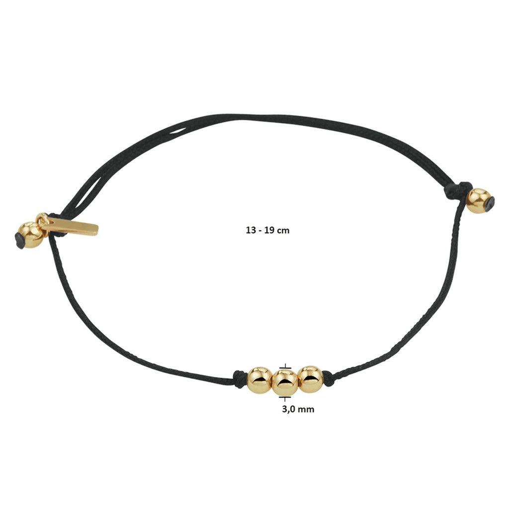 Armband katoen bolletjes 13 - 19 cm 14k goud met rubber/nylon/leer