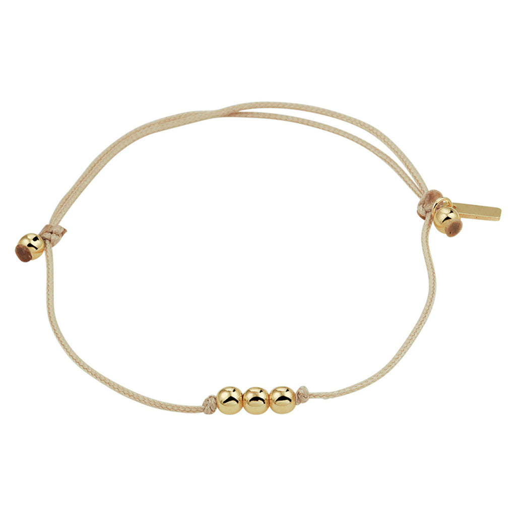 Armband katoen bolletjes 13 - 19 cm 14k goud met rubber/nylon/leer