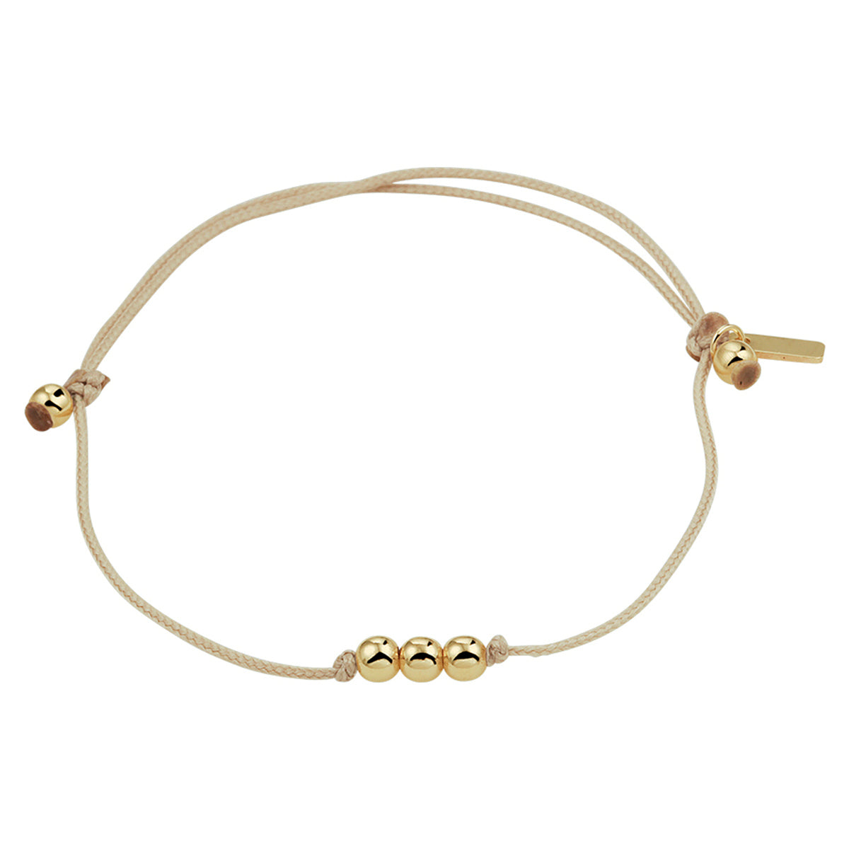 Armband katoen bolletjes 13 - 19 cm 14k goud met rubber/nylon/leer