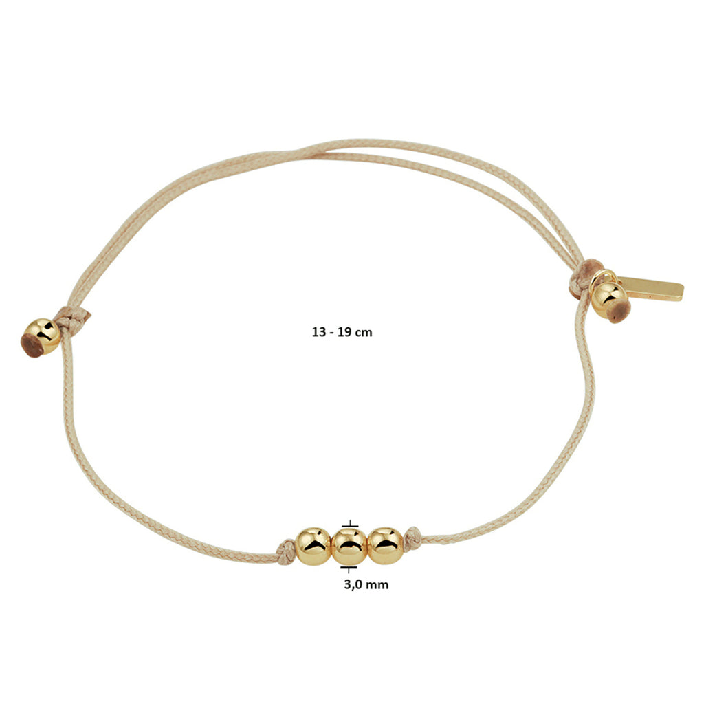 Armband katoen bolletjes 13 - 19 cm 14k goud met rubber/nylon/leer