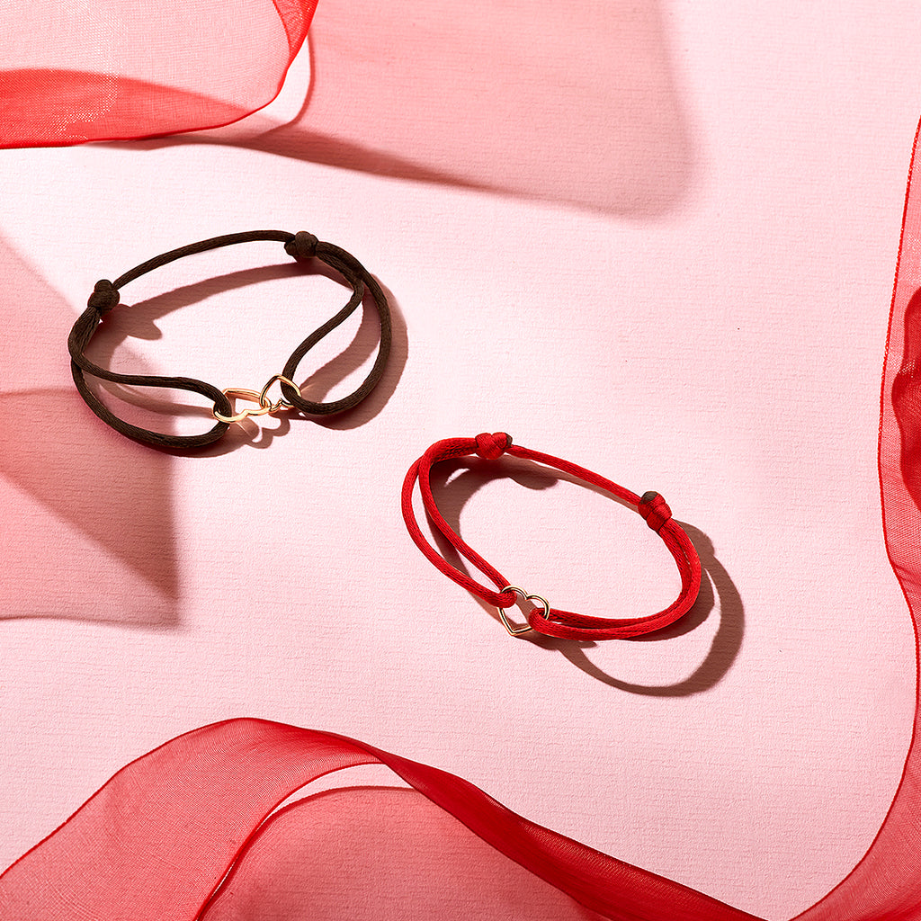 Armband satijn hartjes 14k goud met rubber/nylon/leer