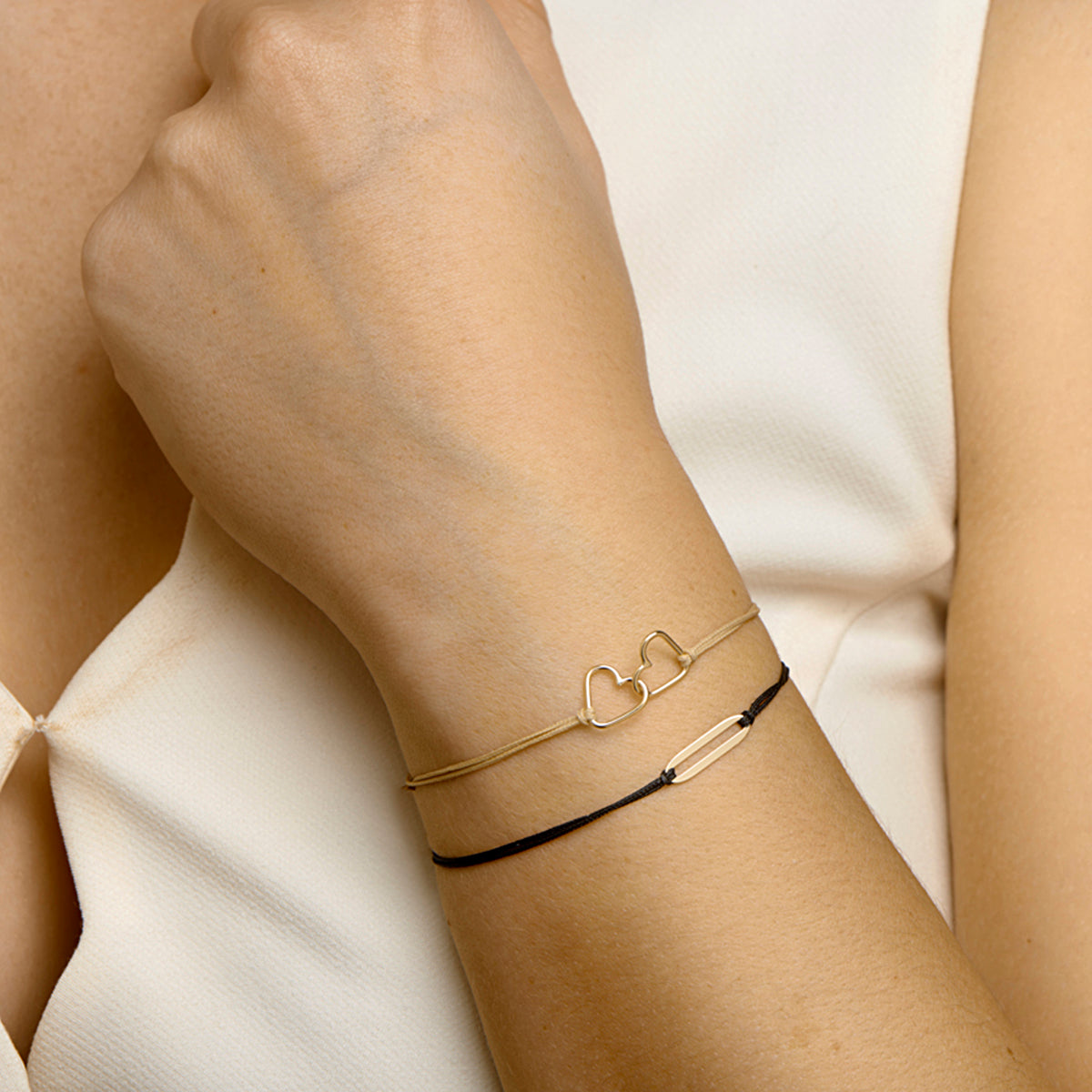 Armband katoen 13 - 19 cm 14k goud met rubber/nylon/leer