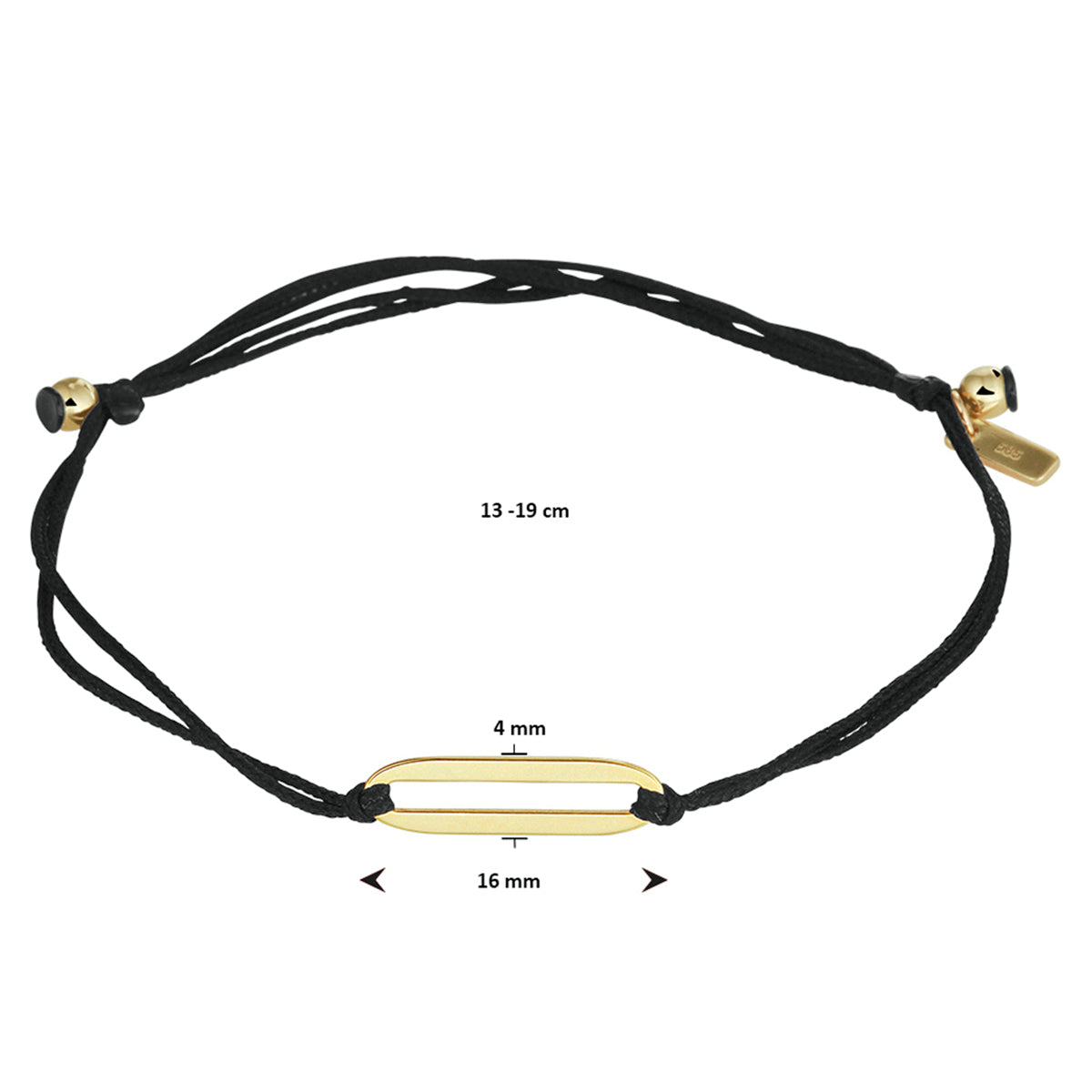 Armband katoen 13 - 19 cm 14k goud met rubber/nylon/leer