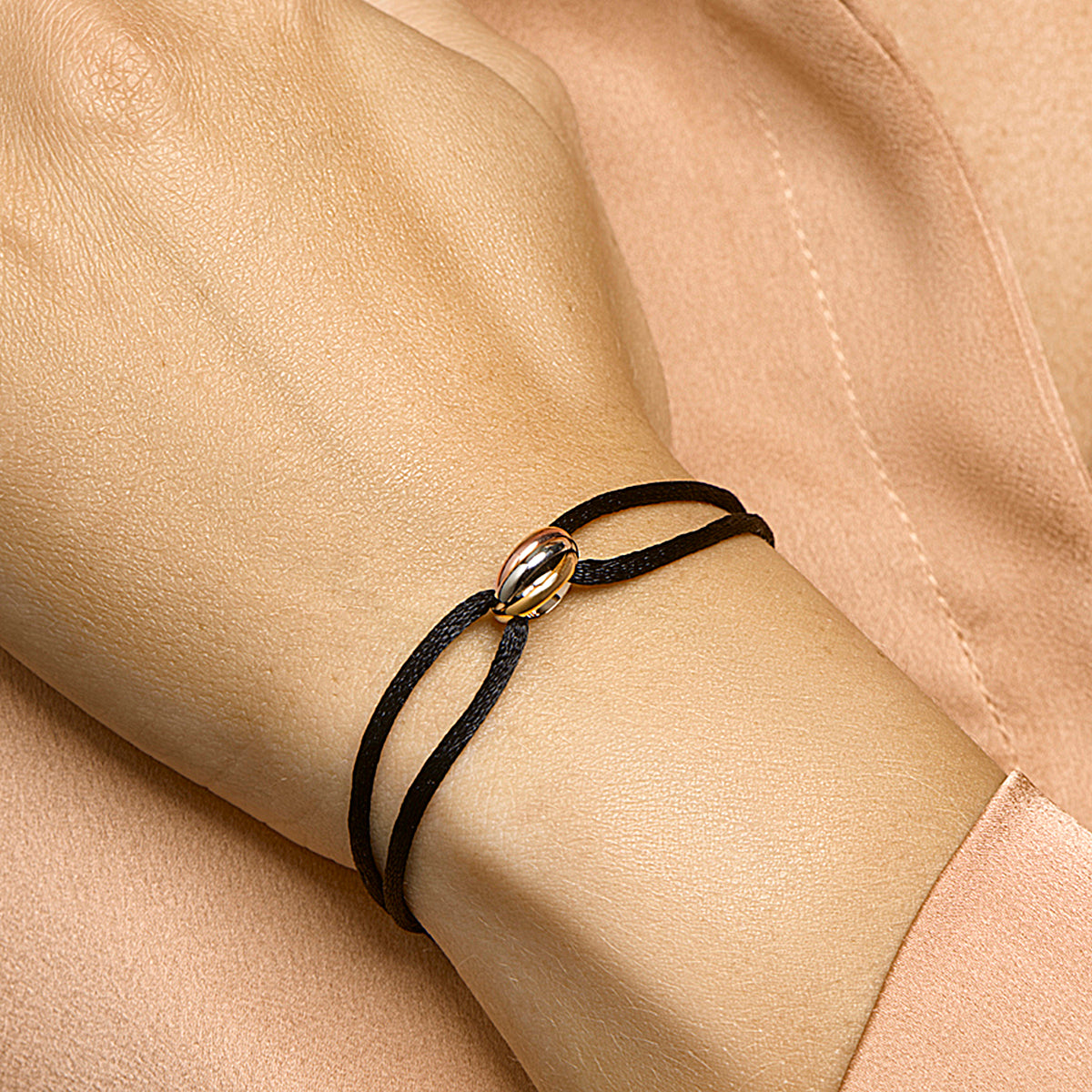 Armband satijn tricolor 14k goud met rubber/nylon/leer