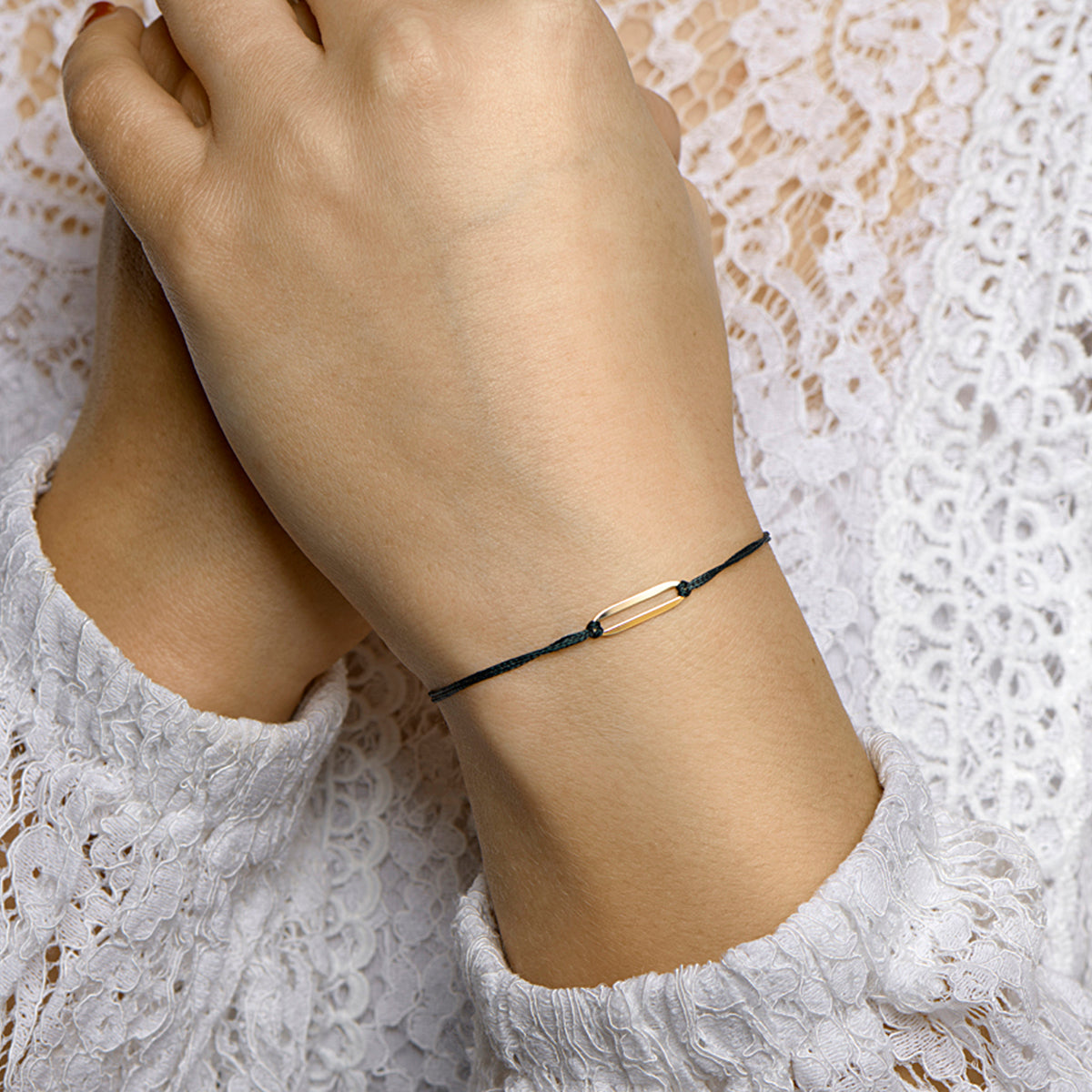 Armband katoen 13 - 19 cm 14k goud met rubber/nylon/leer