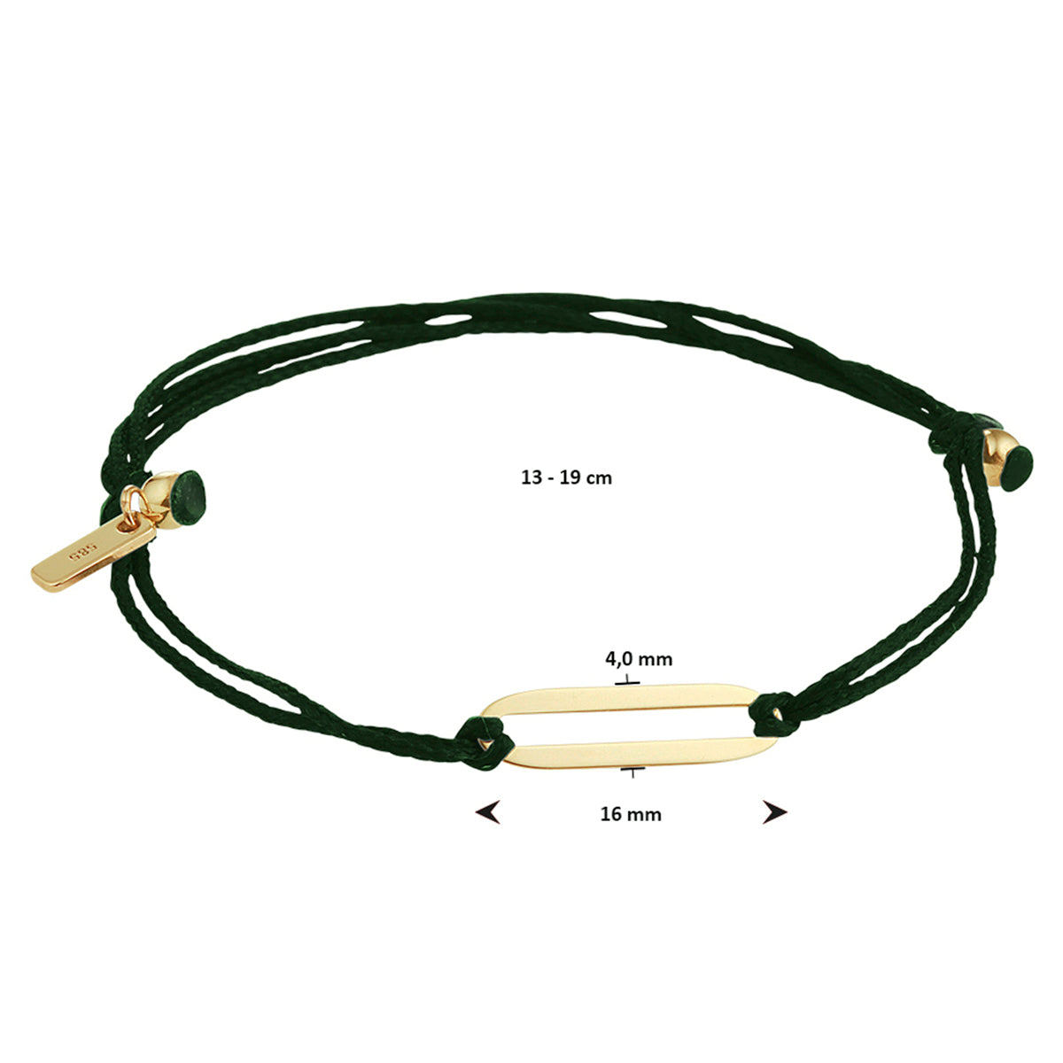 Armband katoen 13 - 19 cm 14k goud met rubber/nylon/leer