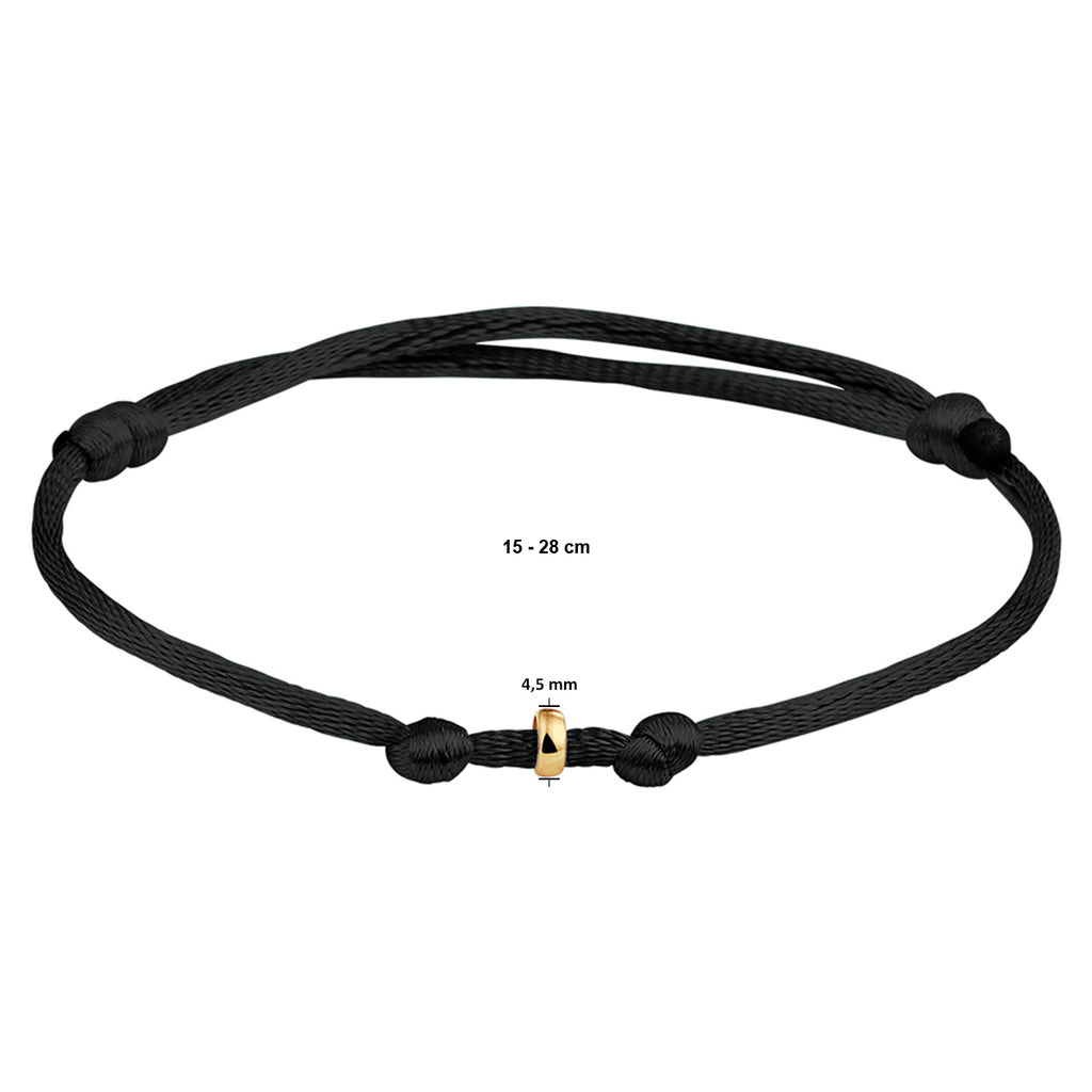 Armband satijn (heren lengte) 14k goud met rubber/nylon/leer