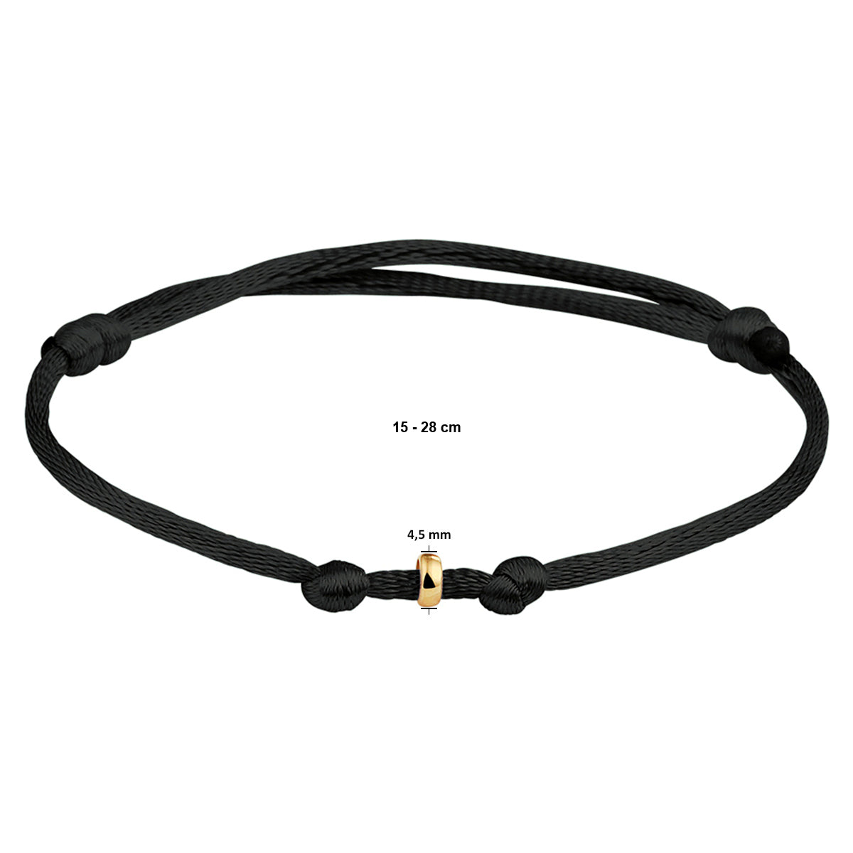 Armband satijn (heren lengte) 14k goud met rubber/nylon/leer
