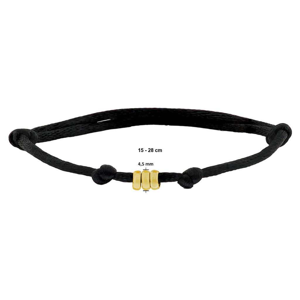 Armband satijn (heren lengte) 14k goud met rubber/nylon/leer