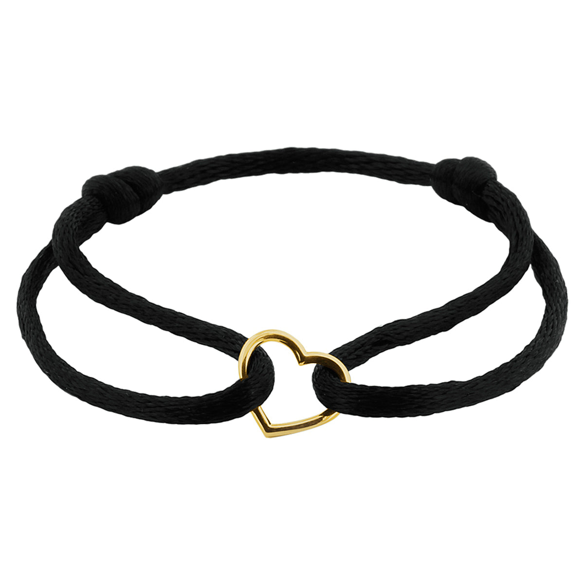 Armband satijn hart (kinder lengte) 14k goud met rubber/nylon/leer
