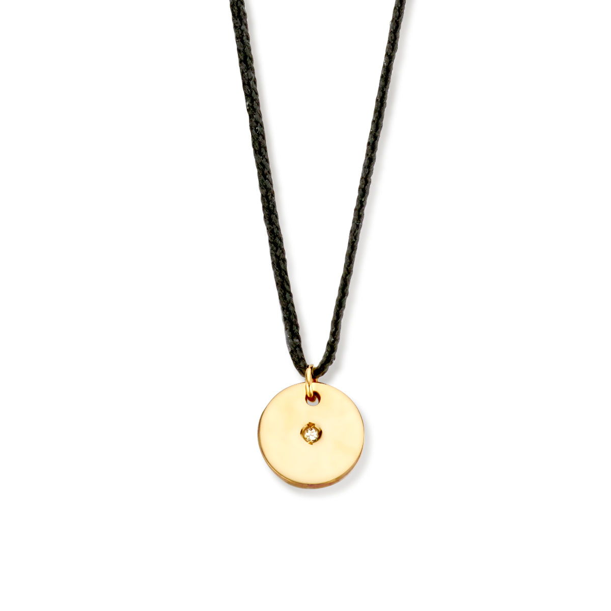 Collier katoen rondje diamant 0.005ct h si 60 cm 14k goud met rubber/nylon/leer