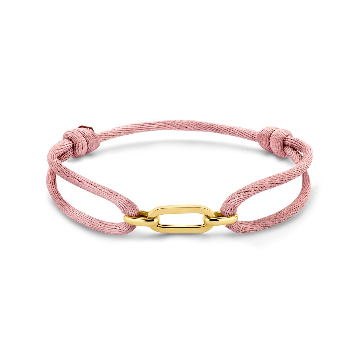 Armband satijn zacht roze 13 - 26 cm 14k goud met rubber/nylon/leer