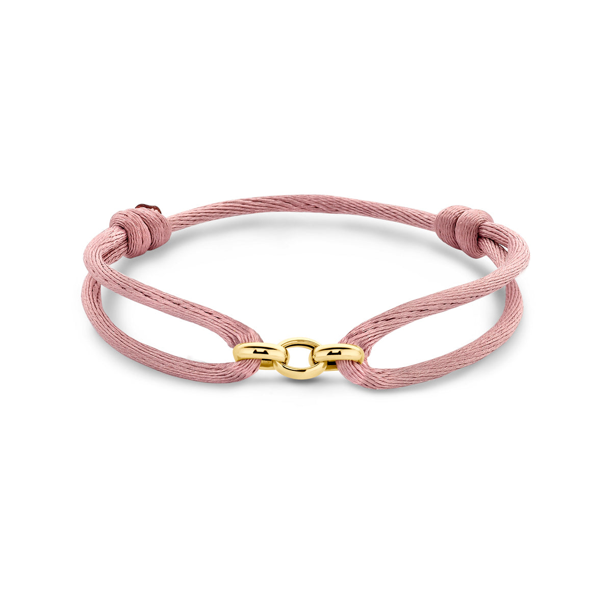 Armband satijn zacht roze 13 - 26 cm 14k goud met rubber/nylon/leer